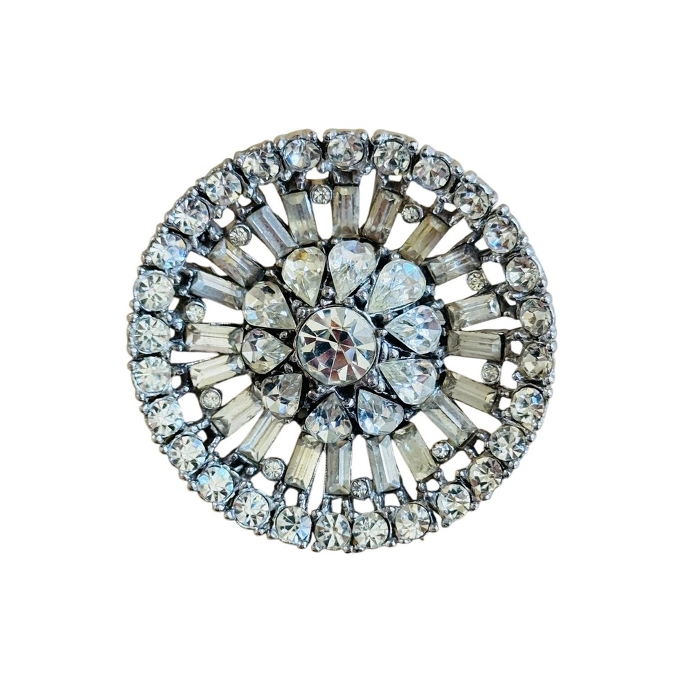 VTG Art Deco Reinad Brooch Pin Crystal Baguettes‎ Marquise Jeweled Retro Silver